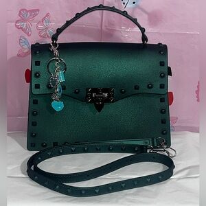 Coach Bag Charm and Green Studded Handbag 2 Pc Bundle